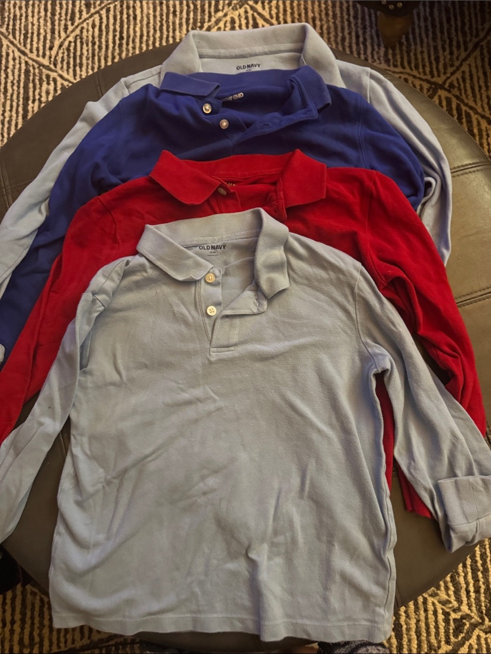 Old Navy Long-Sleeve Polo Shirts in Light Blue, Red, Royal Blue - Set of 4